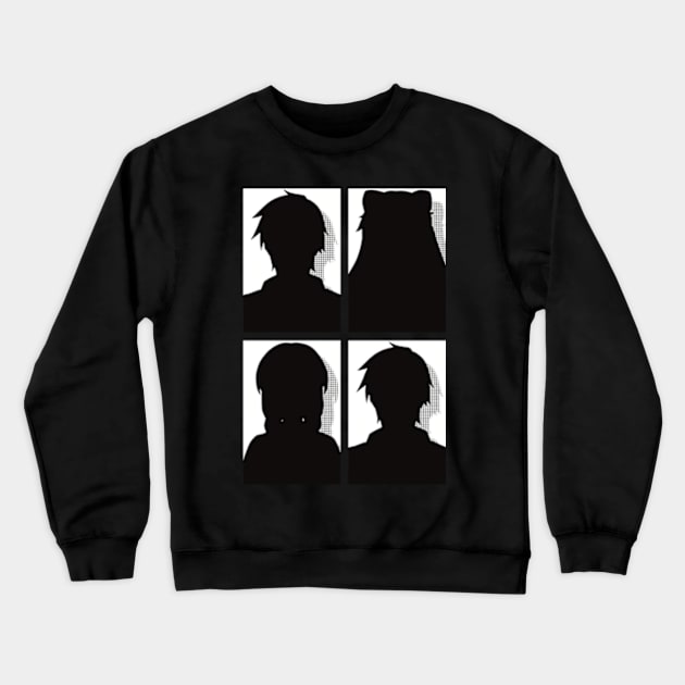 All Main Characters from More than a married couple, but not lovers or Fuufu Ijou, Koibito Miman: Akari Watanabe, Shiori Sakurazaka, Jirou Yakuin and Minami Tenjin in Black and White Silhouette Design Crewneck Sweatshirt by Animangapoi